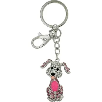 Doplněk pro panenku Přívěsek na klíče - Pes s růžovým kamenem