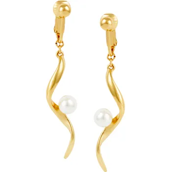 Náušnice Visací klipsové náušnice s perlou Colibra – pozlacené