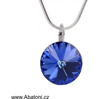 Náhrdelník Swarovski Elements Rivoli vlepený krystal 14mm - Stříbrný náhrdelník (přívěsek + řetízek) modrý kulatý 54001.3 Sapphire (modrá královská)