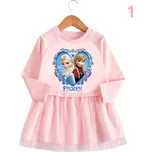 Frozen (Ledové království) Dívčí bavlněné šaty s dlouhým rukávem "Frozen" - Ledové království (růžové) Motiv: 1 v srdci, Velikost: 130 (6 let)