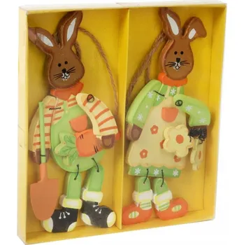 Velikonoční dekorace Velikonoční dřevěné závěsky - zajíčci s pohyblivýma nohama, 2 ks