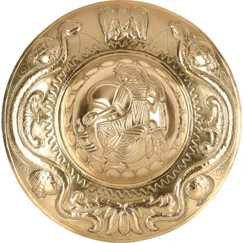 Battle Merchant Zdobně tepaná puklice na římský štít, mosaz
