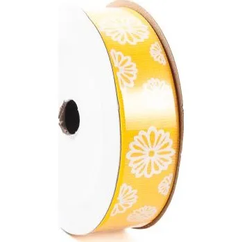 Stuha Rypsová stuha s květy 25 mm Žlutá