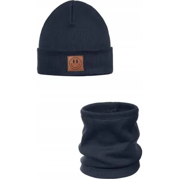 Čepice Jarní sada: čepice a nákrčník SMILE - bavlna - TMAVĚ MODRÁ 40-46