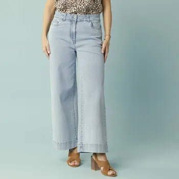 Dámské džíny 7/8 džíny s vysokým pasem, vnitřní délka nohavic 60 cm sepraná modrá 36