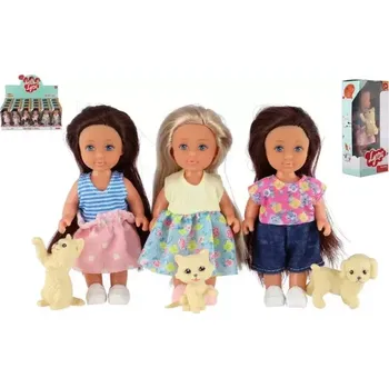 Panenka Teddies Panenka s mazlíčkem plast 12cm pevné tělo 3 druhy v krabičce 7x15x5cm 24ks v boxu