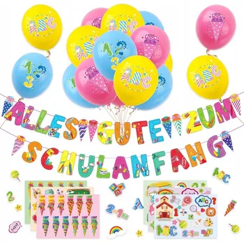 Balónek SADA BALÓNKŮ PRVNÍ DEN ŠKOLY DEKORACE GIRLANDA SAMOLEPKY NĚMECKÝ