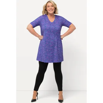 Dámské tričko Ulla Popken, Plus size Dlouhé tričko, potisk, A střih, výstřih do V, krátké rukávy pro plnoštíhlé nadměrná velikost, 829692750-1131, modrý, 54/56, Nadměrné velikosti, Plus size oblečení, Oblečení pro boubelky, Oblečení pro baculky, Oblečení pro plnoštíhlé