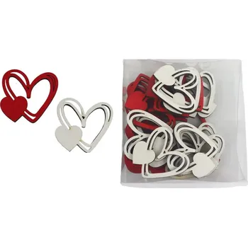 Svatební dekorace Dřevěná srdíčka červeno bílá 24ks