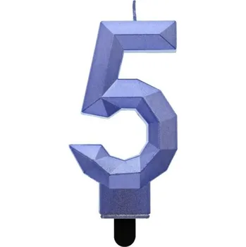 Dortová svíčka Dortová svíčka číslice 5 Diamant, metalická, modrá