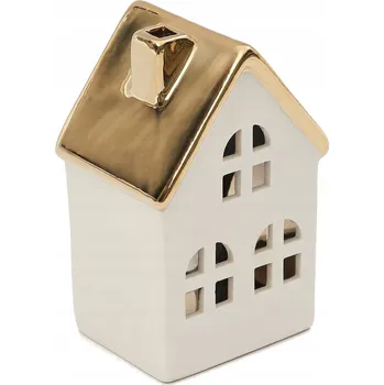Svícen Domeček zlatý dům bílý dekorativní se vkladem na svíčku svícen zlatý