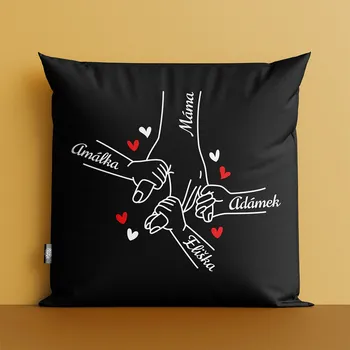 Dekorativní polštářek Polštář pro mámu nebo babičku se jmény třech dětí černý