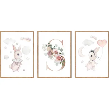 Obraz SADA 3 OBRAZŮ V RÁMU – dětské obrázky králíčků, zajíčků, PÍSMENO S P2643_A4