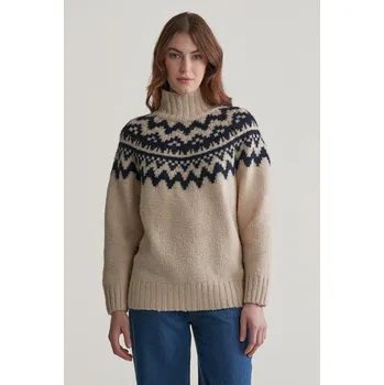 Dámský svetr Gant FAIR ISLE STAND COLLAR CREAM 1012772 bílá XS