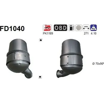 Filtr pevných částic Filtr sazových částic, výfukový systém AS FD1040
