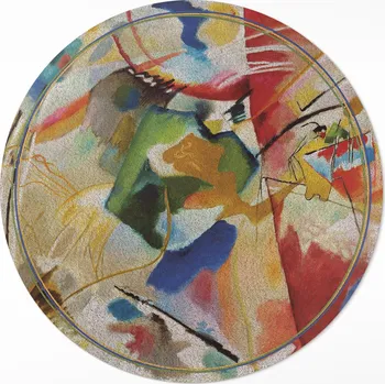 Koberec Kulatý Koberec do Kanceláře, Průměr ⌀ 80 cm, Zelený střed, Wassily Kandinsky