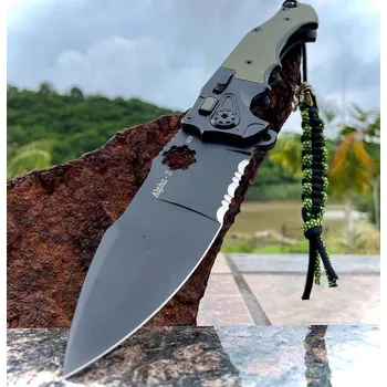 kapesní nůž Zavírací Nůž Andre De Villiers ALPHA-S BLACK/OD GREEN G10/SERRATIONS