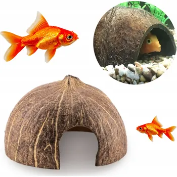 Dekorace do akvária KOKOS DO AKVÁRIA DEKORACE SKOŘÁPKA ÚKRYT 1/2 KARTÁČOVANÁ