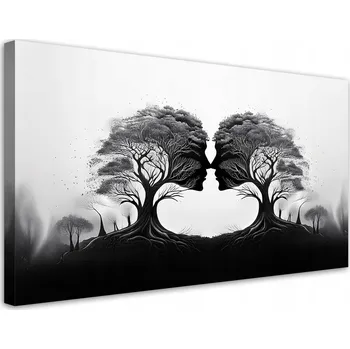 Obraz Obraz na plátně, Polibek Stromů Černobílý 80x40