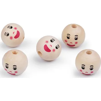 Korálek Dřevěné korálky s obličejem Ø22 mm - 5ks Varianta: přírodní sv., Balení: 5 ks