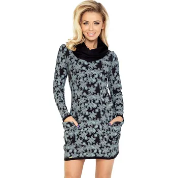 Oblečení a móda Dámské volnočasové šaty NUMOCO s dlouhým rukávem a rolákem krátké černé - Černá / S - Numoco S černá-bílá