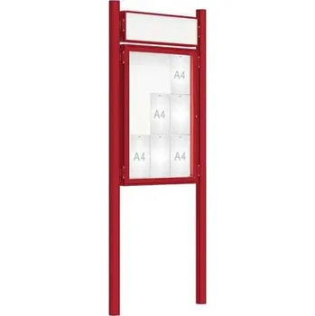 Informační tabulka Venkovní vitrína model 2000 9 x A4, červená, včetně sloupků a záhlaví + doprava zdarma