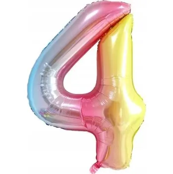 Balónek BALÓNEK ČÍSLICE 4 ČTYŘKA BAREVNÝ FÓLIOVÝ VE TVARU ČÍSLICE NAROZENINY OSLAVA 1m