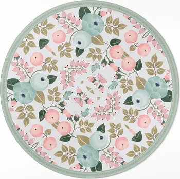 Koberec Kulatý vinylový Koberec do domácnosti 150 cm v pastelových barvách s jemnými květinami pivoňky