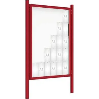 Informační tabulka Venkovní vitrína model 2000 30 x A4, červená, včetně sloupků + doprava zdarma