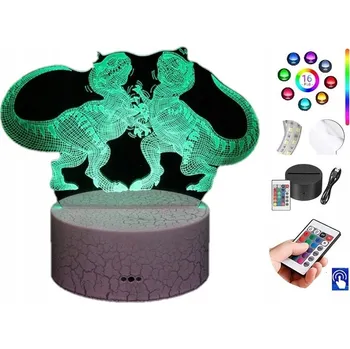 Lampička LAMPA na SKLE Dinosaurus Jurský park 3D LED RGB DÁLKOVÝ OVLADAČ 16 BAREV