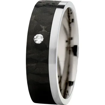Prsten SWEPOL Dámský karbonový prsten s titanem- zirkon - velikost 52 - TC2-6D-52