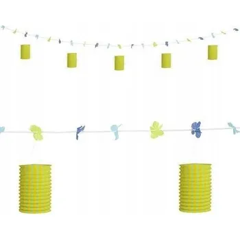 GIRLANDA SE ŽLUTO-ZELENÝMI LAMPIONY A KVĚTINAMI