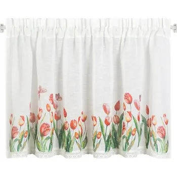 Obraz Vitrážová Záclona červené tulipány 60x150 etamin tunel