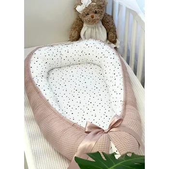 Hnízdečko pro miminko Oboustranné hnízdečko pro miminko - vaflové starorůžové s puntíky