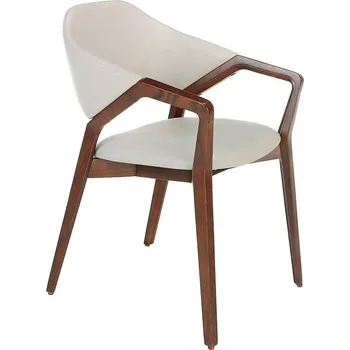 Jídelní židle Luxusní moderní jídelní židle Vita Naturale s koženým potahem v norkové šedé barvě a hnědou dřevěnou konstrukcí 80 cm