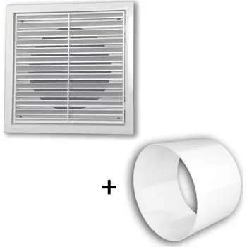 Větrací mřížka Větrací mřížka 140x140 límec d100 BÍLÁ se síťkou + Spojka d104 jako ukotvení MIKAWI 14-0046S