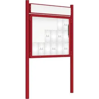 Informační tabulka Venkovní vitrína model 2000 18 x A4, červená, včetně sloupků a záhlaví + doprava zdarma