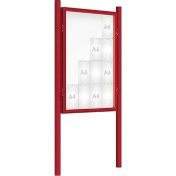 Informační tabulka Venkovní vitrína model 2000 16 x A4, červená, včetně sloupků + doprava zdarma