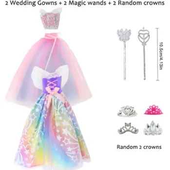 Večerní šaty s doplňky pro panenku Barbie - (sada 6 ks - šaty a doplňky) Varianta: Fairy set - duhová sada