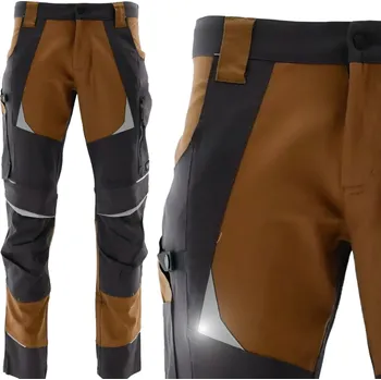 Pánské pracovní kalhoty BOZP, odolné, hnědé, pohodlné, s reflexními prvky, do pasu, velikost 58