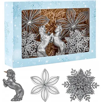 Vánoční dekorace Vánoční ozdoby v sadě jednorožec, hvězda, mořská hvězda, zlatá