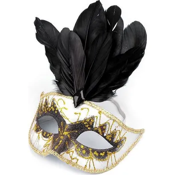 Karnevalová maska Karnevalová maska GLITRY s peřím Varianta: 5 černá, Balení: 1 ks