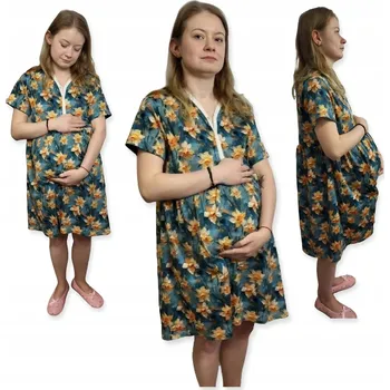 Dámská noční košile NOČNÍ TĚHOTENSKÁ KOŠILE DO PORODU BAVLNĚNÁ, KRÁTKÝ RUKÁV, velikost L, NARCISY