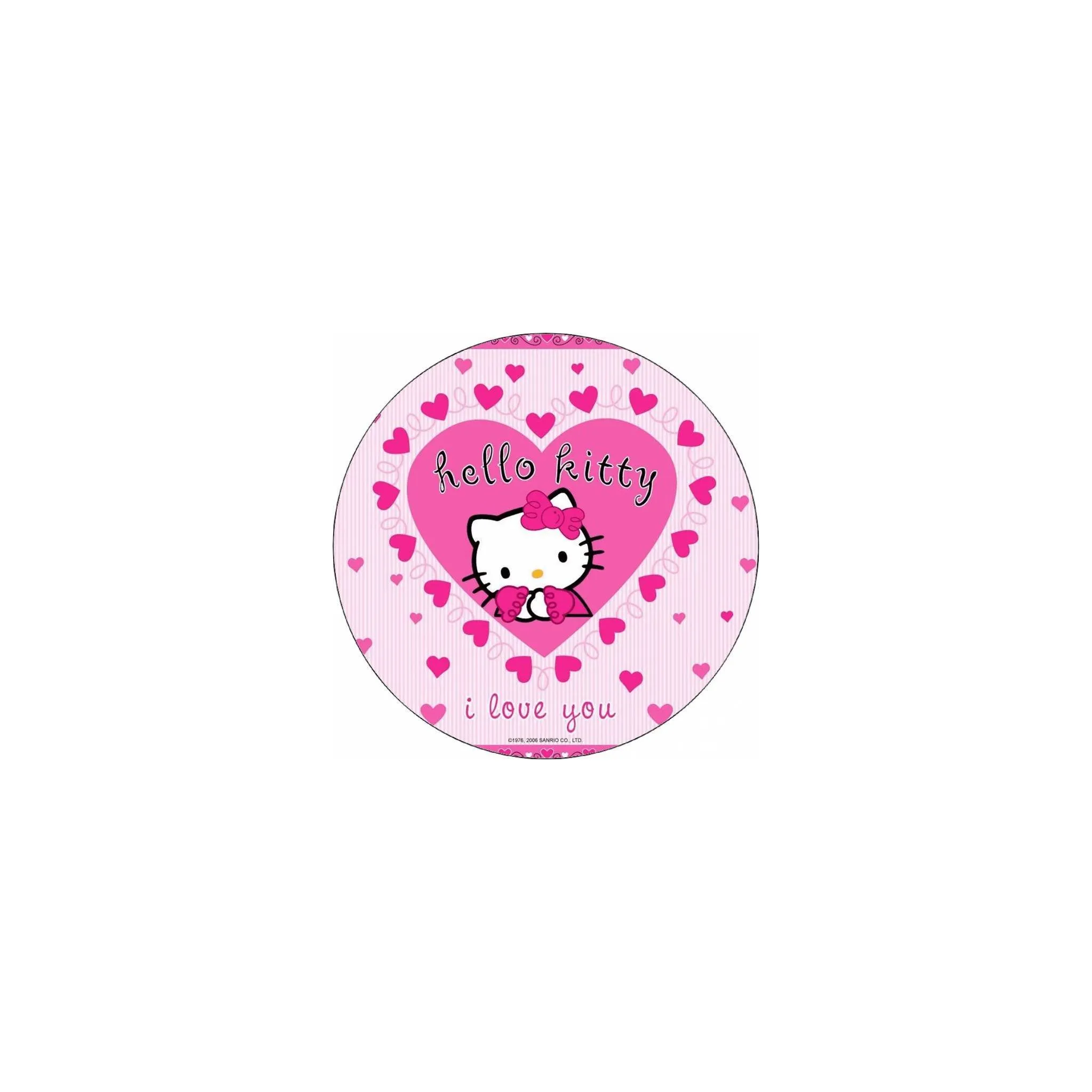 Fotografie 1 - Jedlá dekorace na dort Jedlý papír na dort kulatý 19,5 cm Hello Kitty v srdíčku