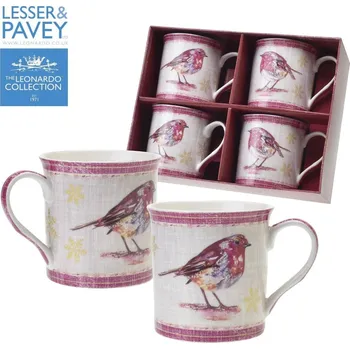 Lesser & Pavey Ltd, England Hrnek 250 ml Red birds - sada 4 ks