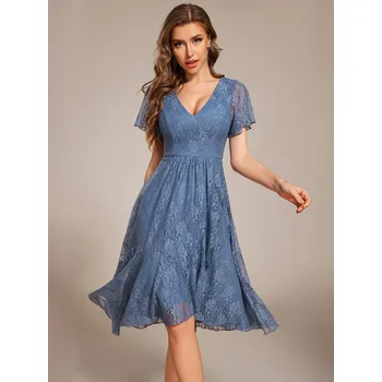 Dámské šaty Midi svatební šaty s krátkým rukávem Barva: Mořská, Velikost: 6XL