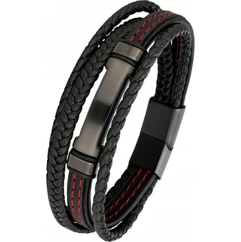 Náramek NORMAN černočervený pánský kožený náramek délka 19cm