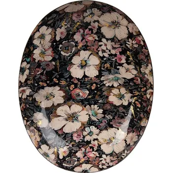 Černo-zlatá kovová oválná mísa s květy Flowers Gold - 34*27*7 cm