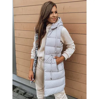 Dámská vesta Béžovo-károvaná oboustranná dlouhá vesta KERIS TY2909 Velikost: XL