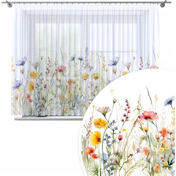 Příslušenství pro záclonu a závěs ZÁCLONA JARNÍ ZÁVĚS 300x150 VOÁL NA PÁSCE JARNÍ KVĚTINY VZOR 381